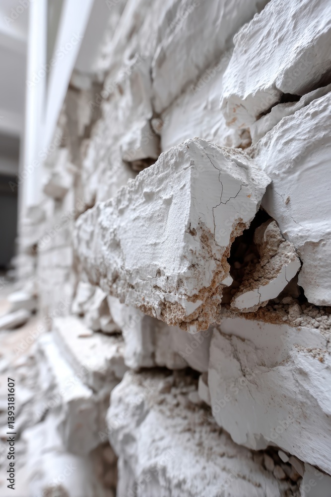 Obraz premium Close-up of severely cracked concrete wall in an apartment building post-earthquake - close-up background decayed split