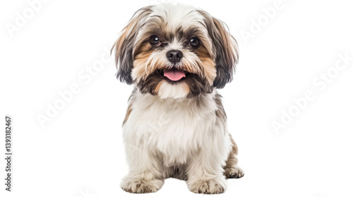 Shih tzu dog sitting down and looking front isolated on white background