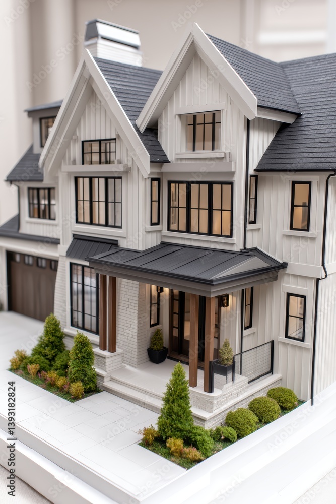 Gray ranch model on a white backdrop, showcasing its clean silhouette - clean property minimalistic yard contrast Gray ranch model on a white backdrop, showcasing its clean silhouette - clean property minimalistic yard contrast