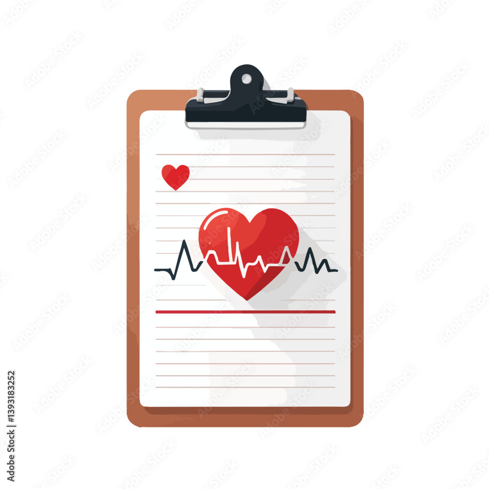clipboard with thick red heart EKG lines on paper clipboard with thick red heart EKG lines on paper