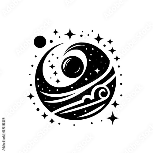 Celestial Orb: Minimalist Space Illustration