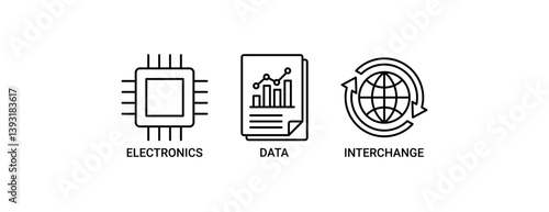 Electronic data interchange of business documents standard format icon set. Outline vector symbol background.