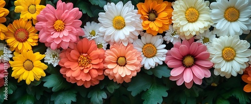 Colorful Flower Arrangement Daisy and Chrysanthemum Mix for Floral Design Wedding or Springtime Decoration : Generative AI