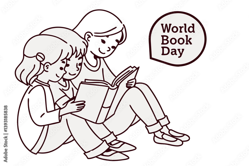 Three little readers, deeply engaged in their books, celebrating World Book Day and the joy of reading together