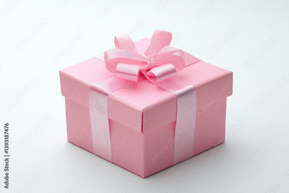 Obraz premium A pink gift box with a pink ribbon on a white background is a present for a special occasion or holiday