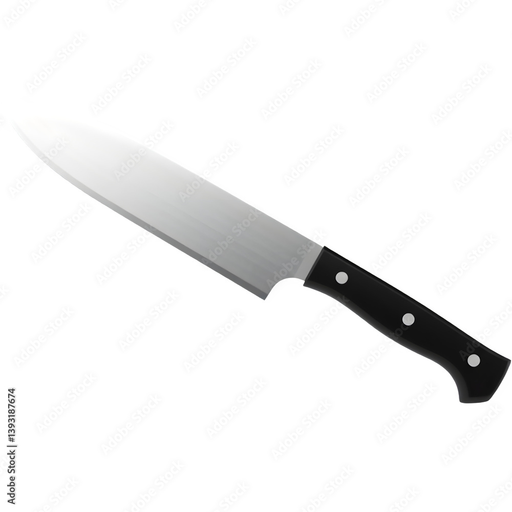 Sharp Kitchen Knife Isolated on White Background, 3D Sharp Kitchen Knife Isolated on White Background, 3D