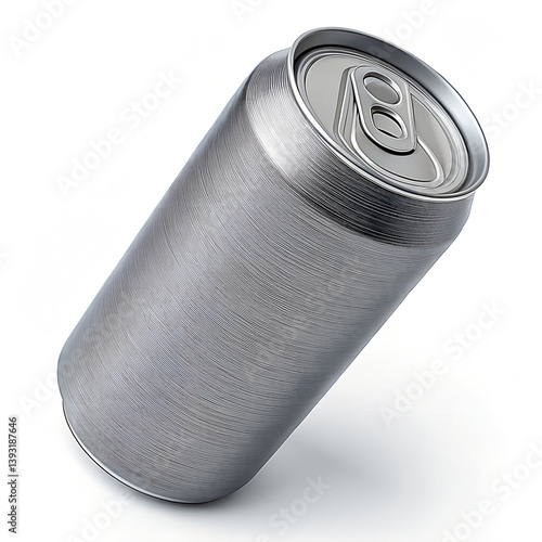 Tin can isolated on white background with shiny metallic surface