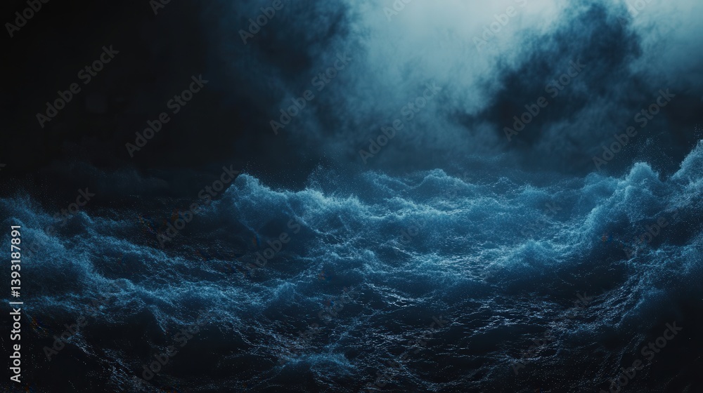 Fototapeta premium A large body of water with dark blue waves crashing against the shore. Scene is calm and serene, as the waves gently lap against the shore. The water appears to be deep and vast