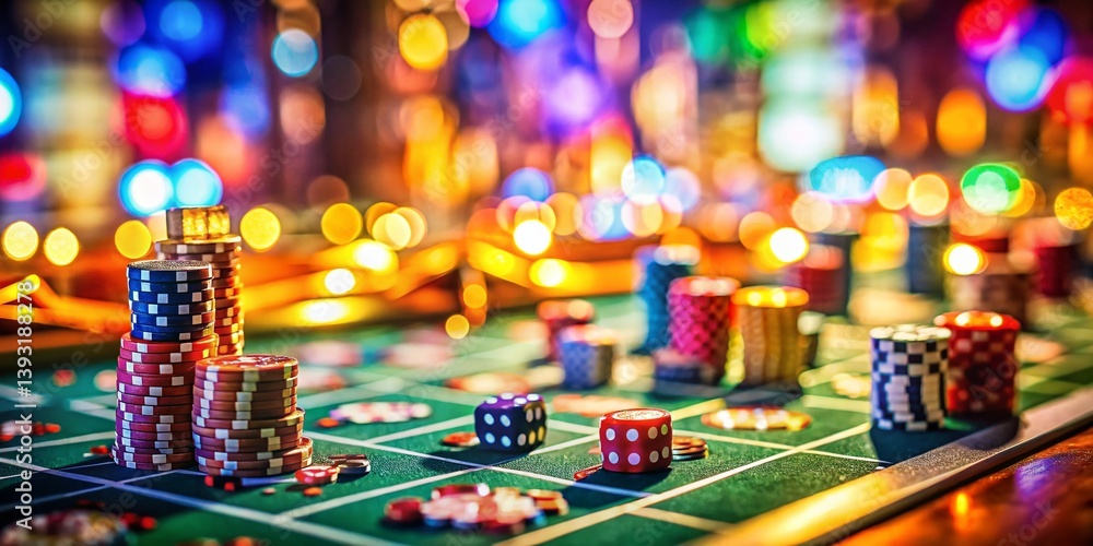 Fototapeta premium TiltShift Miniature Casino Dice Chips and Cards in a Detailed Immersive MicroWorld