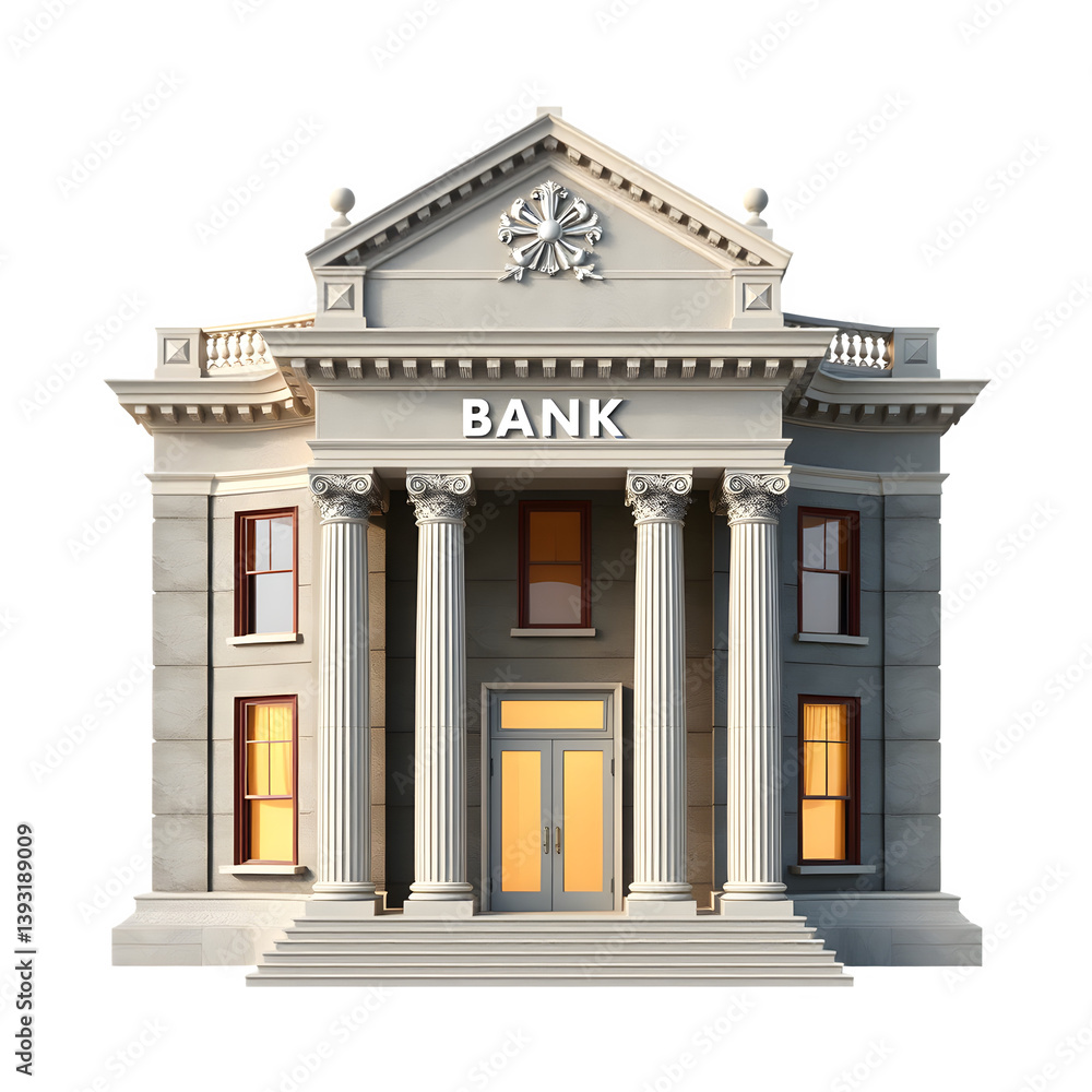 Obraz premium Grand Classical Bank Building Isolated on White Background, 3D
