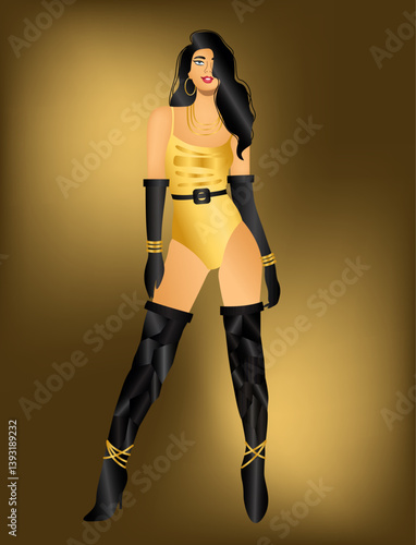 Illustration of a diva girl on a brown background.