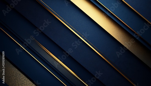 Sleek design featuring bold dark blue layers with shiny golden accents and fine texture elements : Generative AI