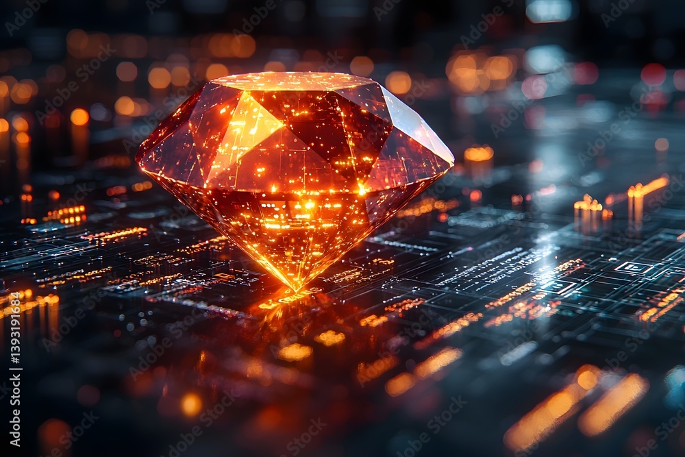 Glowing diamond shaped data visualization symbolizing business success and achievement