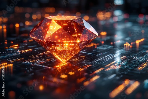 Obraz na płótnie Glowing diamond shaped data visualization symbolizing business success and achievement w salonie