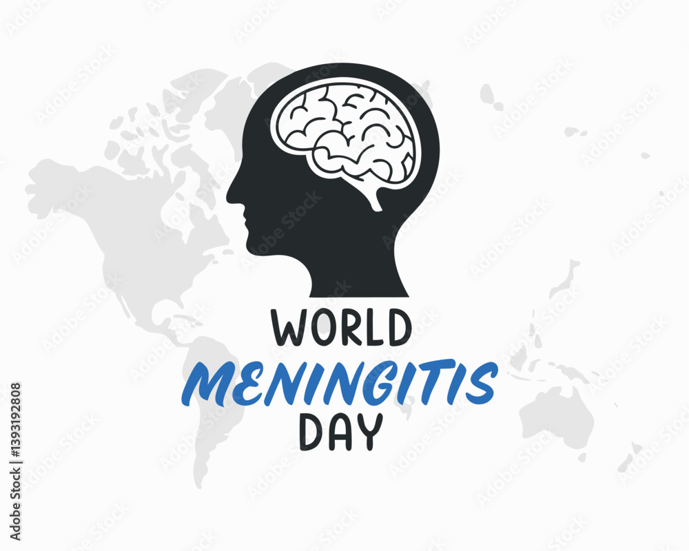 Meningitis Day: Silhouette of Head with Brain and Global Background. Meningitis Day: Silhouette of Head with Brain and Global Background.