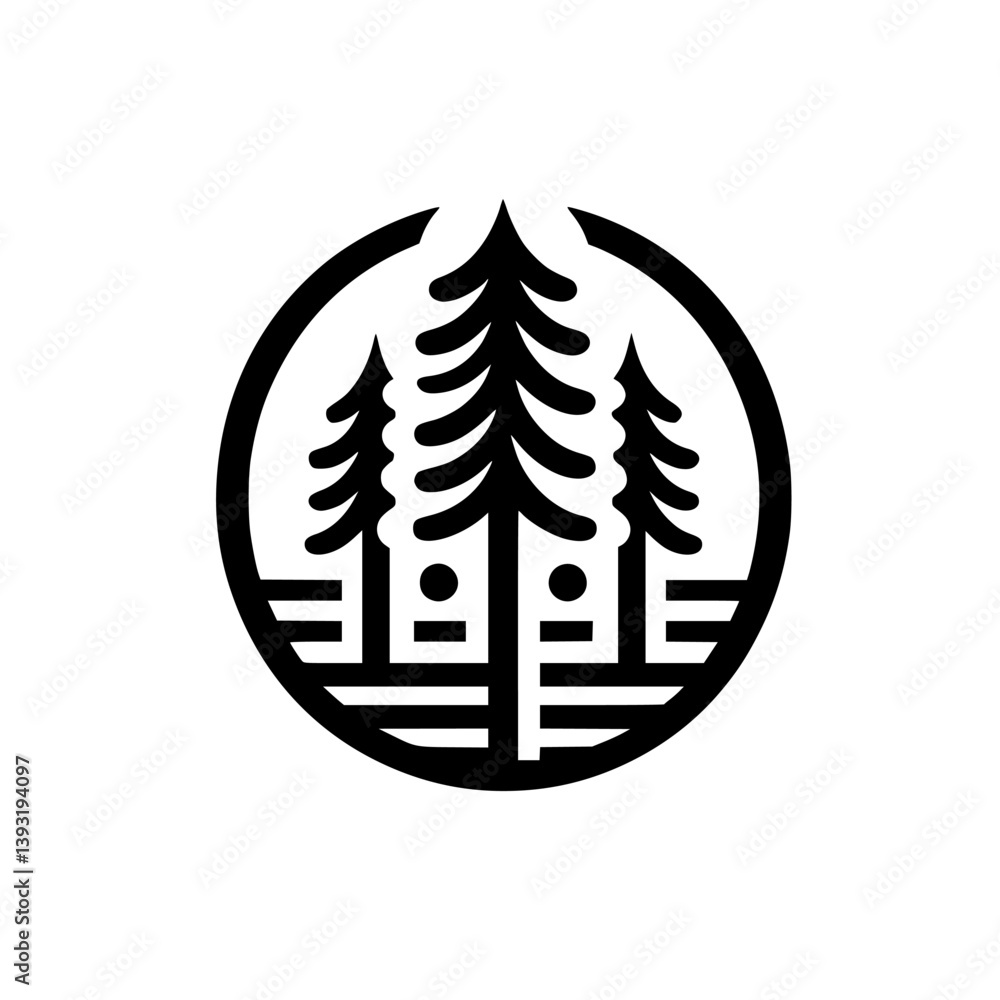 Obraz premium Minimalist Black & White Forest Logo in Circle