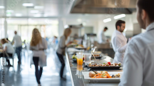 A hospital cafeteria with staff and visitors having meals. stock image, hd quality, natural look,