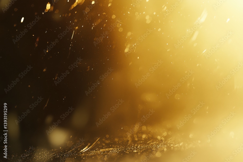 Naklejka premium Glimmering Gold Dust Particles in Soft, Dreamy Background Light