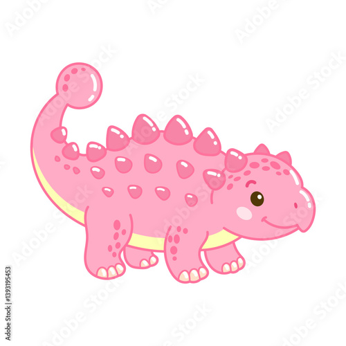 Cute pink ankylosaurus dinosaur with rounded spikes and friendly eyes, perfect for fun kids designs