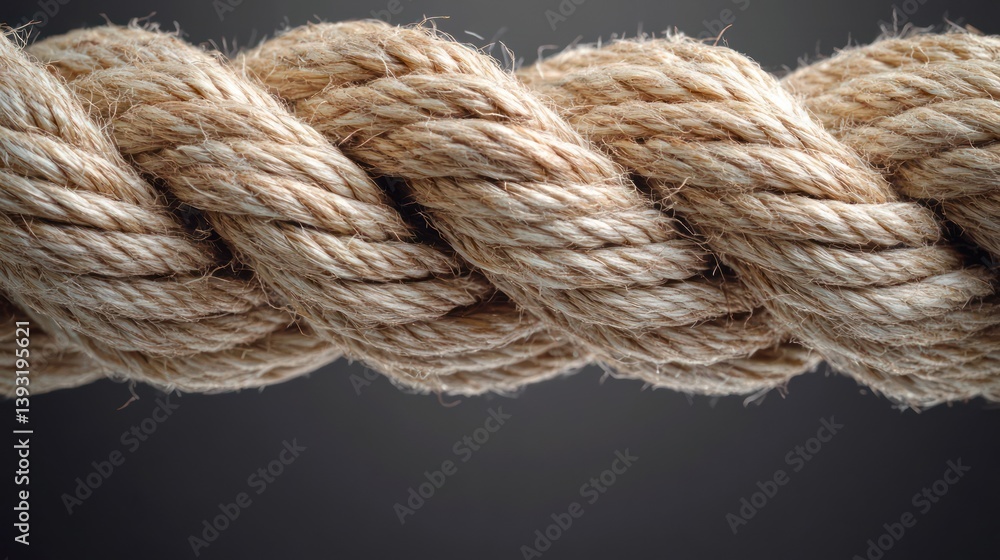 A highly detailed macro shot of coarse hemp rope twisted into a unique interwoven pattern, the fine fibers highlighted by dramatic studio A highly detailed macro shot of coarse hemp rope twisted into a unique interwoven pattern, the fine fibers highlighted by dramatic studio