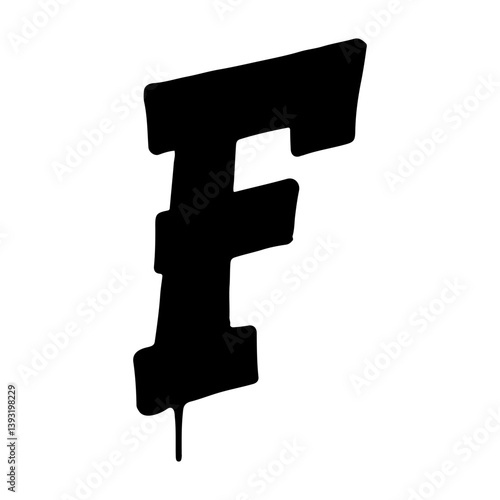 Black graffiti-style letter F with dripping paint and bold urban edge – letter F isolated