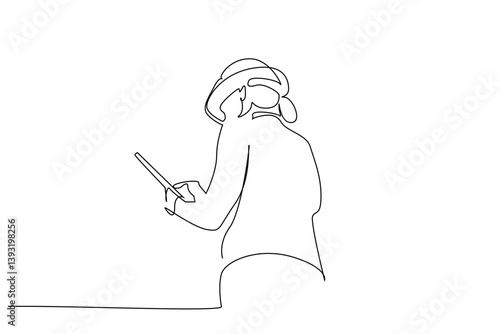 woman job professional industry helmet hat engineer one line drawing vector