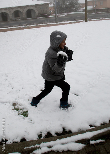 Child playing in the snow