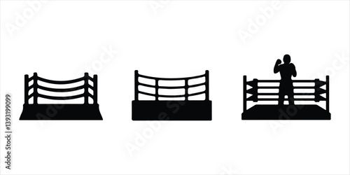 Boxing ring vector set illustration on white background. Boxing ring silhouette icon.