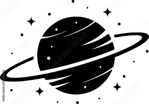 Planet Saturn with planetary ring vector, cosmos and planet silhouette
