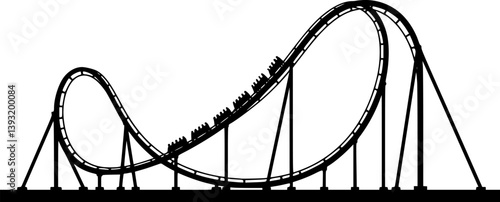 Roller Coaster Silhouette Vector, Rollercoaster Black flat icon
