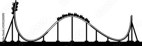 Roller Coaster Silhouette Vector, Rollercoaster Black flat icon
