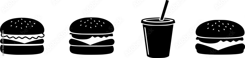 Burger and drink icon, hamburger and soda silhouette vector
Burger and drink icon, hamburger and soda silhouette vector