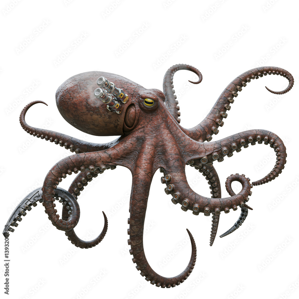 Fototapeta premium Steampunk Octopus with Futuristic Weapons