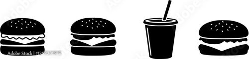 Burger and drink icon, hamburger and soda silhouette vector

