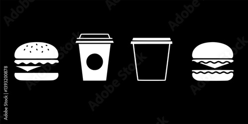 Burger and drink icon, hamburger and soda silhouette vector
