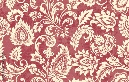 Abstract Paisley Traditional Scribble Style Hand Drawn Ikat Seamless Vector Pattern Trendy Fashion Colors Perfect for Allover Fabric Print or Wall Paper Damask Ethnic Concept Bright Orange White Tones