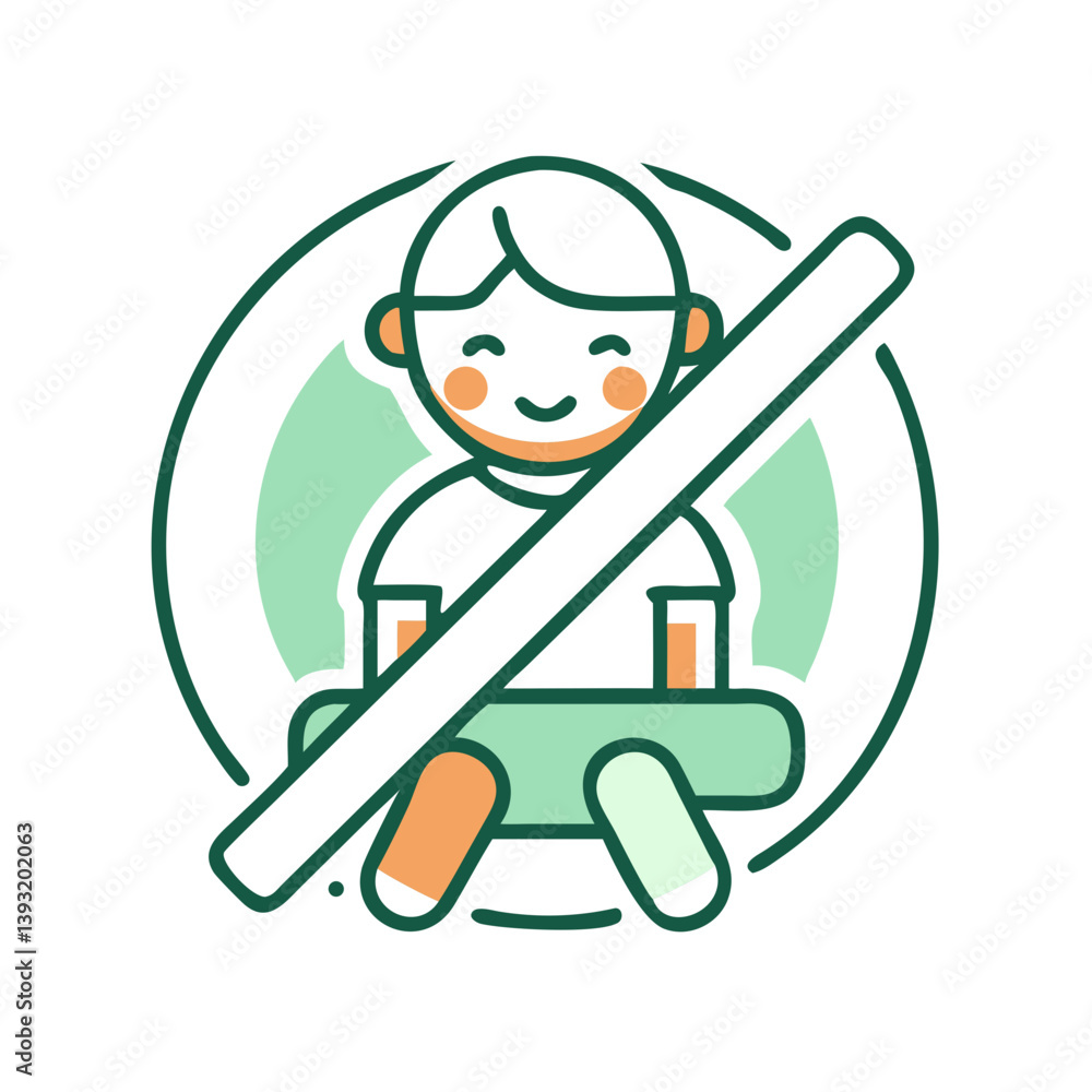 Child smiling without seatbelt in simple line icon design Child smiling without seatbelt in simple line icon design