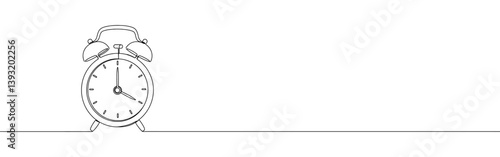 Alarm clock continuous one line drawing. Wake Up symbol or concept. Vector illustration.