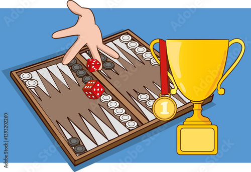 Backgammon on a white background. Backgammon table game for entertainment. Backgammon tournament