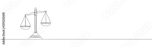 Scales of justice continuous one line drawing. Vintage scale, equilibrium, libra. Vector illustration.