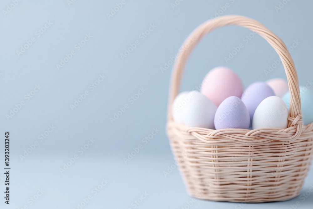 Naklejka premium detailed close-up of basket handle wrapped in ribbons with pastel easter eggs visible inside creating clean and minimalistic