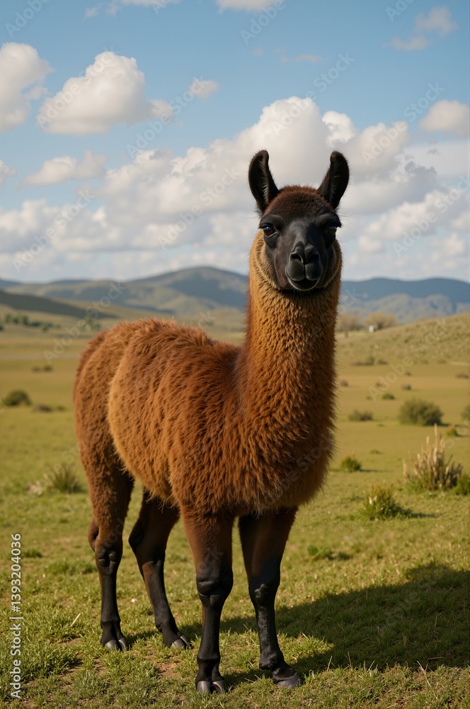 Obraz premium Llama standing confidently in sunny meadow