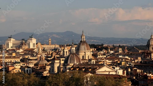 Skyline of Rome the capital of Italy, where the numerous domes of the churches and the national monument to Vittorio Emanuele II, also known as the Altar of the Fatherland, stand out. Overview