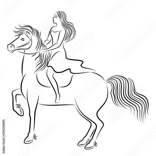 Silhouette of a beautiful strong horse. The animal runs fast. Picture for aesthetic decor, posters, stickers, logo. Vector illustration.