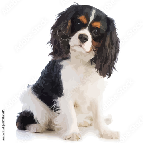 Vector Illustration of a Cavalier King Charles Spaniel Dog in Sitting Pose