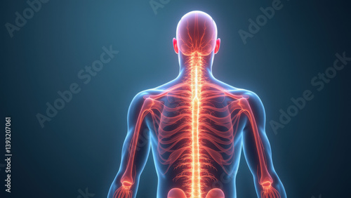 Wallpaper Mural VNS, Vagus Nerve Stimulation. 3D illustration of human spine with highlighted vagus nerve. Torontodigital.ca