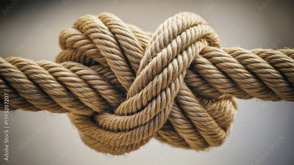 A macro photograph of a triple-braid rope knot, capturing every detail of the individual fibers and the tightness of the weave, set A macro photograph of a triple-braid rope knot, capturing every detail of the individual fibers and the tightness of the weave, set