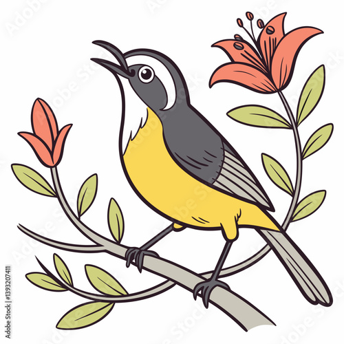 A cute and agile Bananaquit bird, known for its love of nectar, captured in a vibrant and lively vector illustration