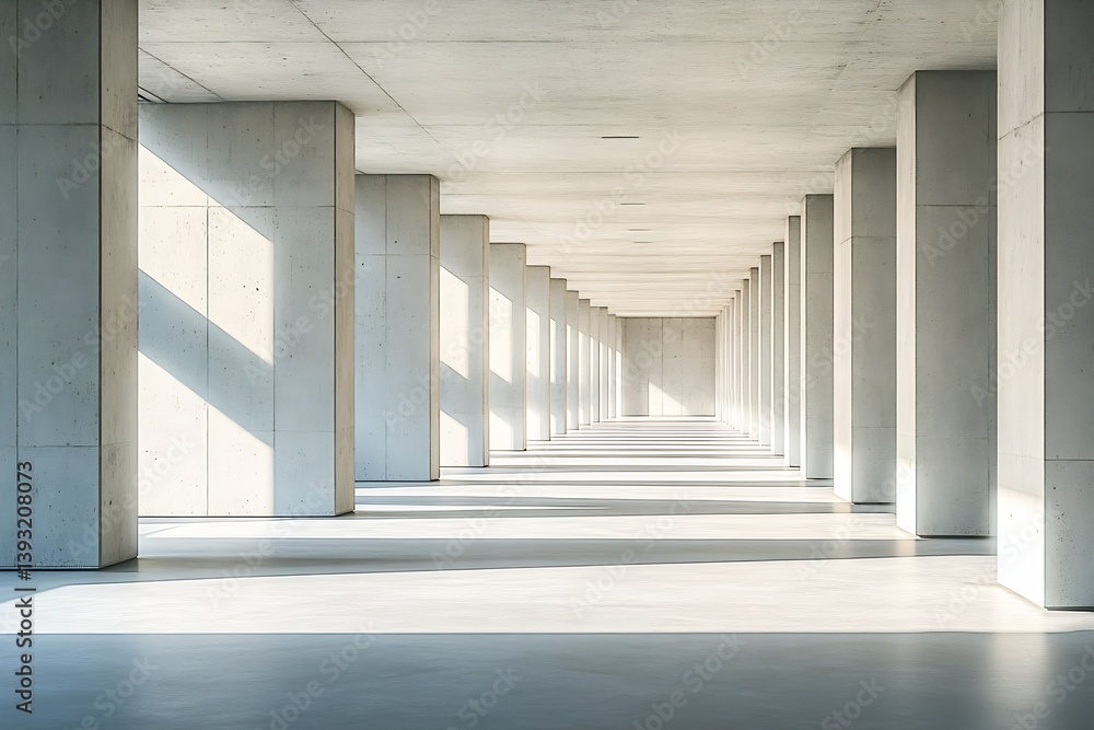 Fototapeta premium Minimalist Concrete Architecture Hallway with Light and Shadow Modern Interior Design for Business Backgrounds : Generative AI