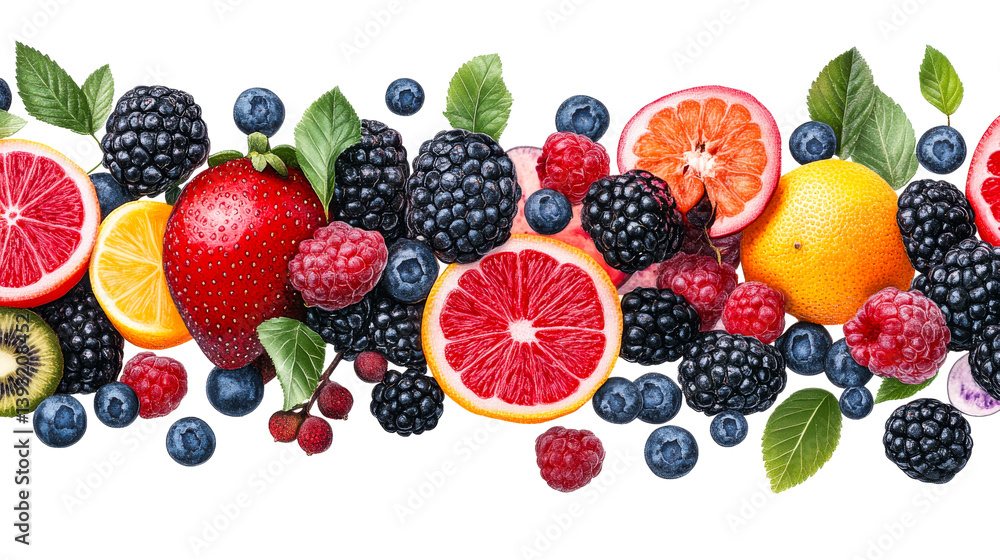 Assorted Fresh Fruits and Berries Arrangement, Cut Out Transparent Assorted Fresh Fruits and Berries Arrangement, Cut Out Transparent